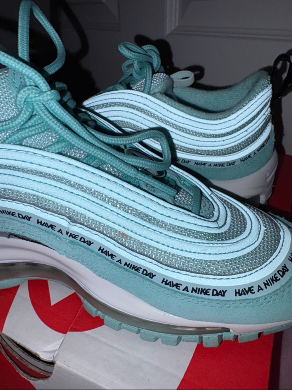Nike Kid’s Air Max 97 GS Mint Teal Sneakers - Picture 2 of 13